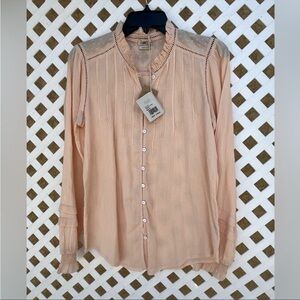 Faherty Willa Blouse Organic Cotton Small Ruffled Pintuck Vanilla Cream Peasant